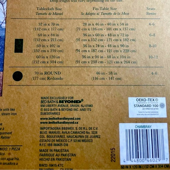 Bee & Willow Home Etched Chambray Laminated Tablecloth Resists Stains Wipes Blue - Picture 3 of 5